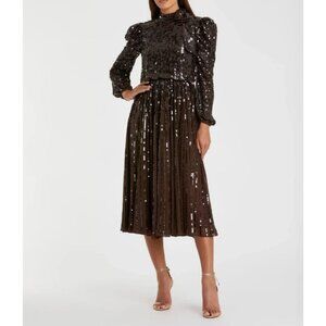 NWOT | Mac Duggal #93642 Long Sleeve Sequin Tea Length Dress | Sz 8